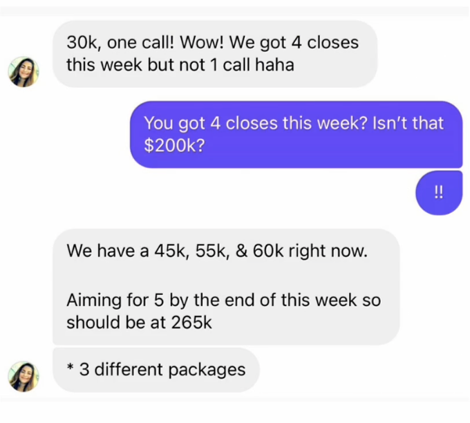 Brittney $265K month chat screenshot