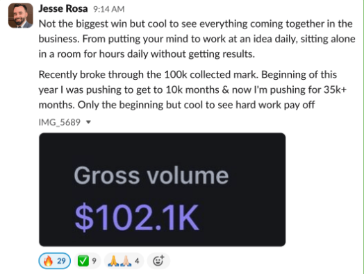 Jesse Rosa $102.1K gross volume collected screenshot
