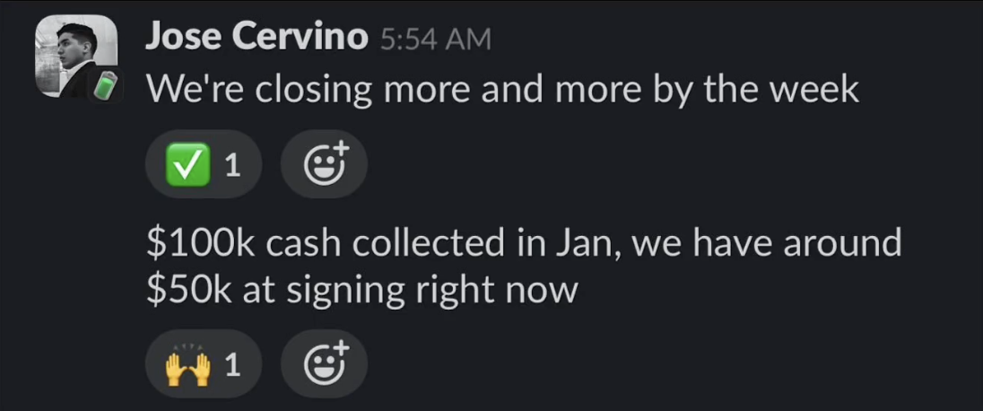 Jose Cervino $100K cash collected screenshot