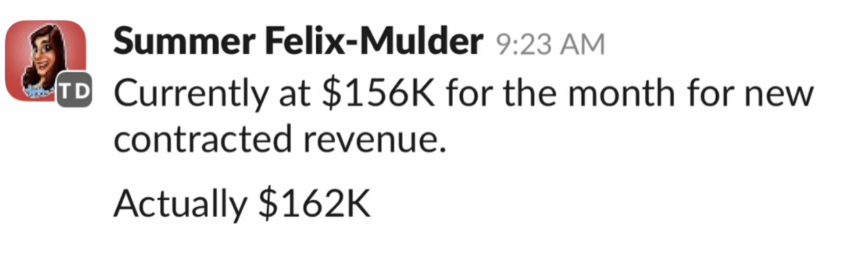Summer Felix-Mulder $162K new contract revenue screenshot